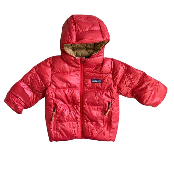 Patagonia Baby Hi-Loft Down Sweater Jacket Hoody Touring Red 12-18M NEW w tags - Picture 1 of 9